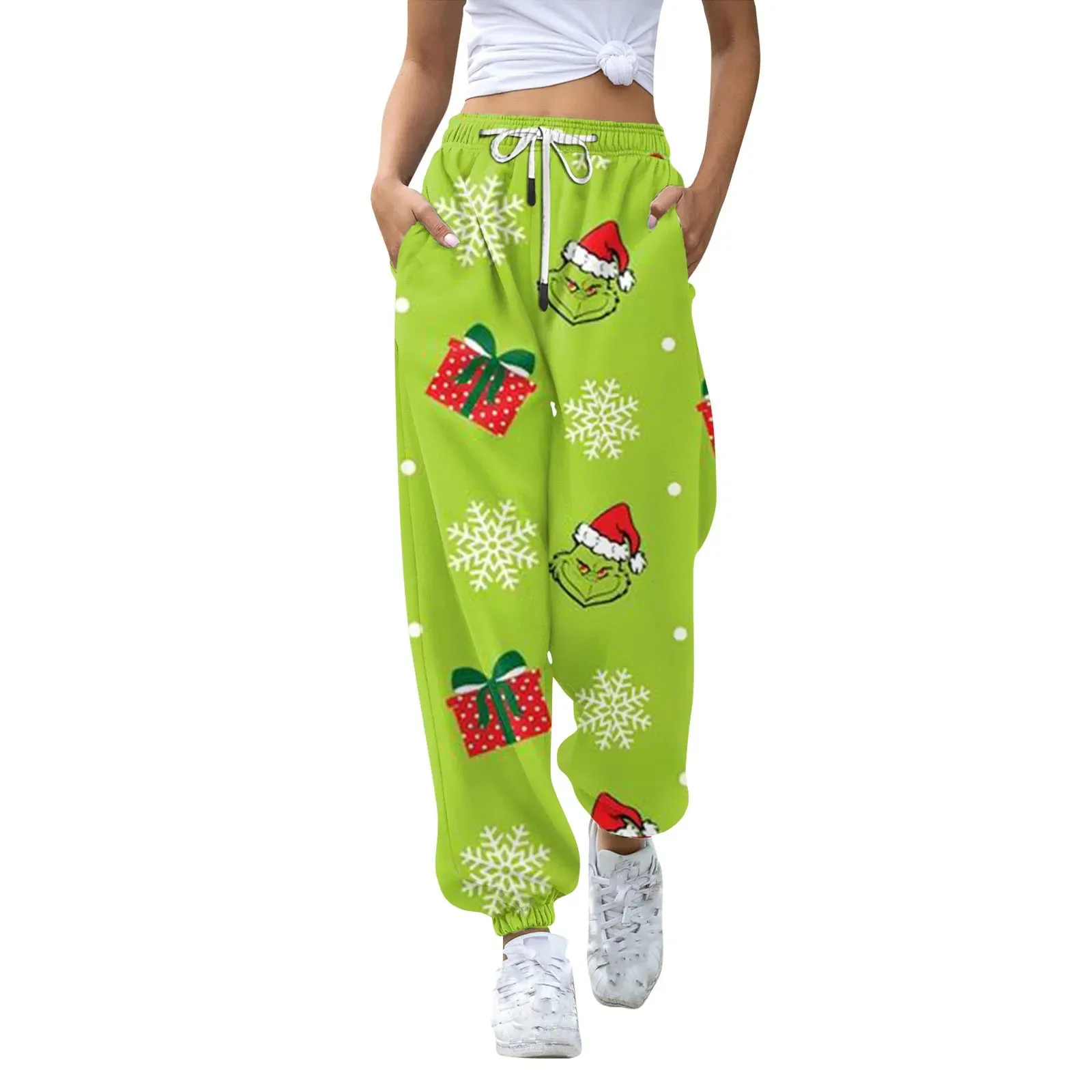 Women'S Casual Fashion Christmas Printed Casual Sweatpants Elastic Waist Drawstring Pants Roupas Femininas  Plus Size Feminino