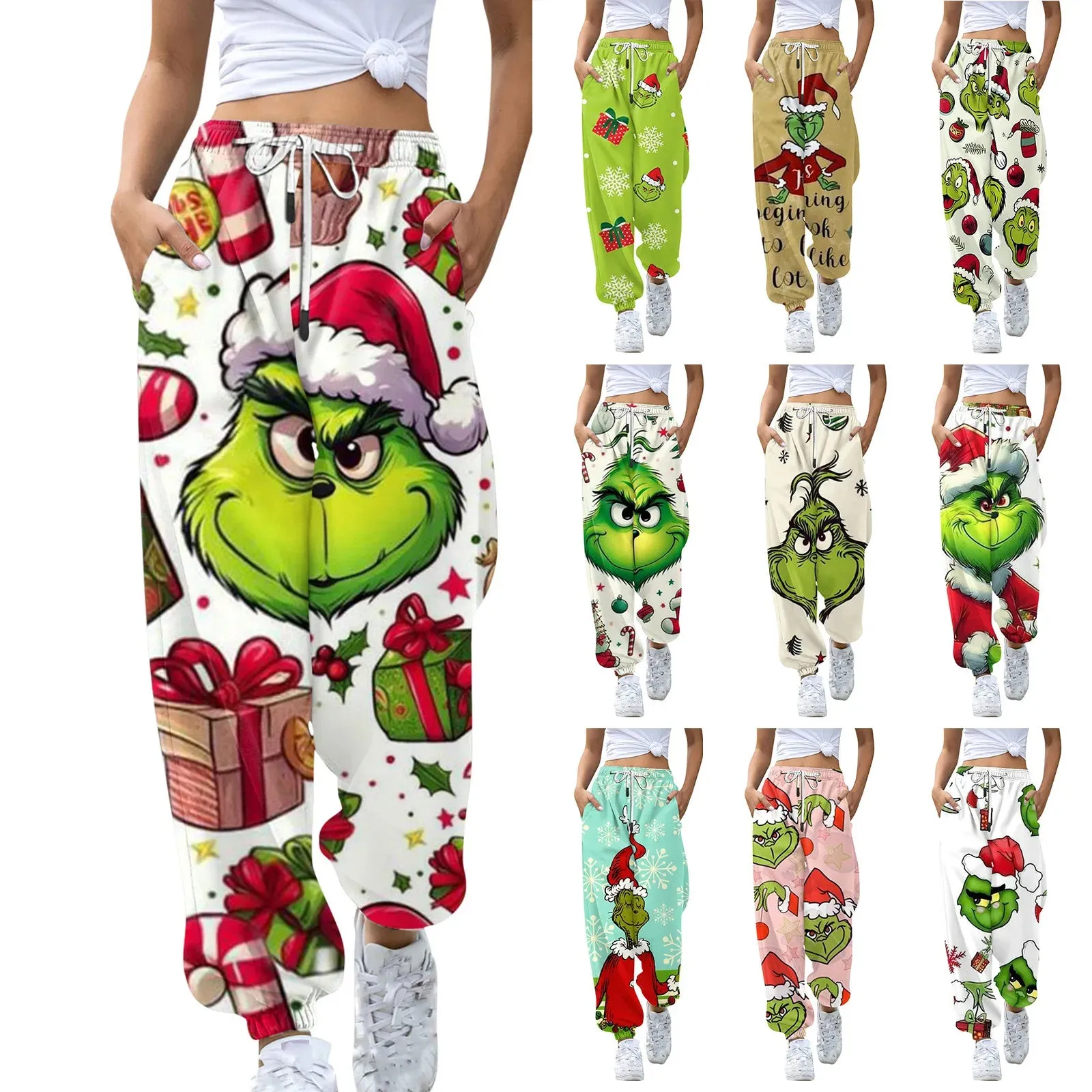 Women'S Casual Fashion Christmas Printed Casual Sweatpants Elastic Waist Drawstring Pants Roupas Femininas  Plus Size Feminino