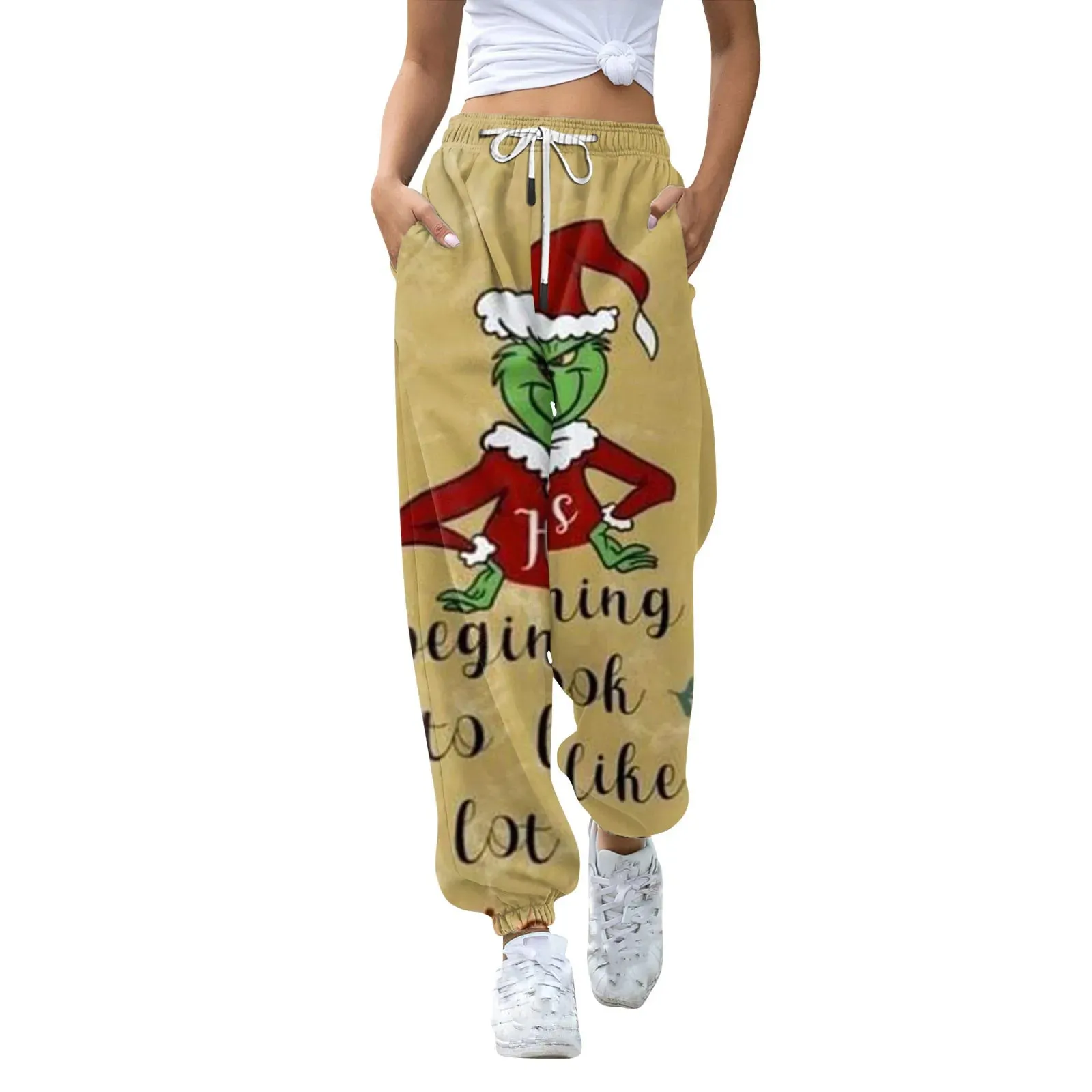 Women'S Casual Fashion Christmas Printed Casual Sweatpants Elastic Waist Drawstring Pants Roupas Femininas  Plus Size Feminino