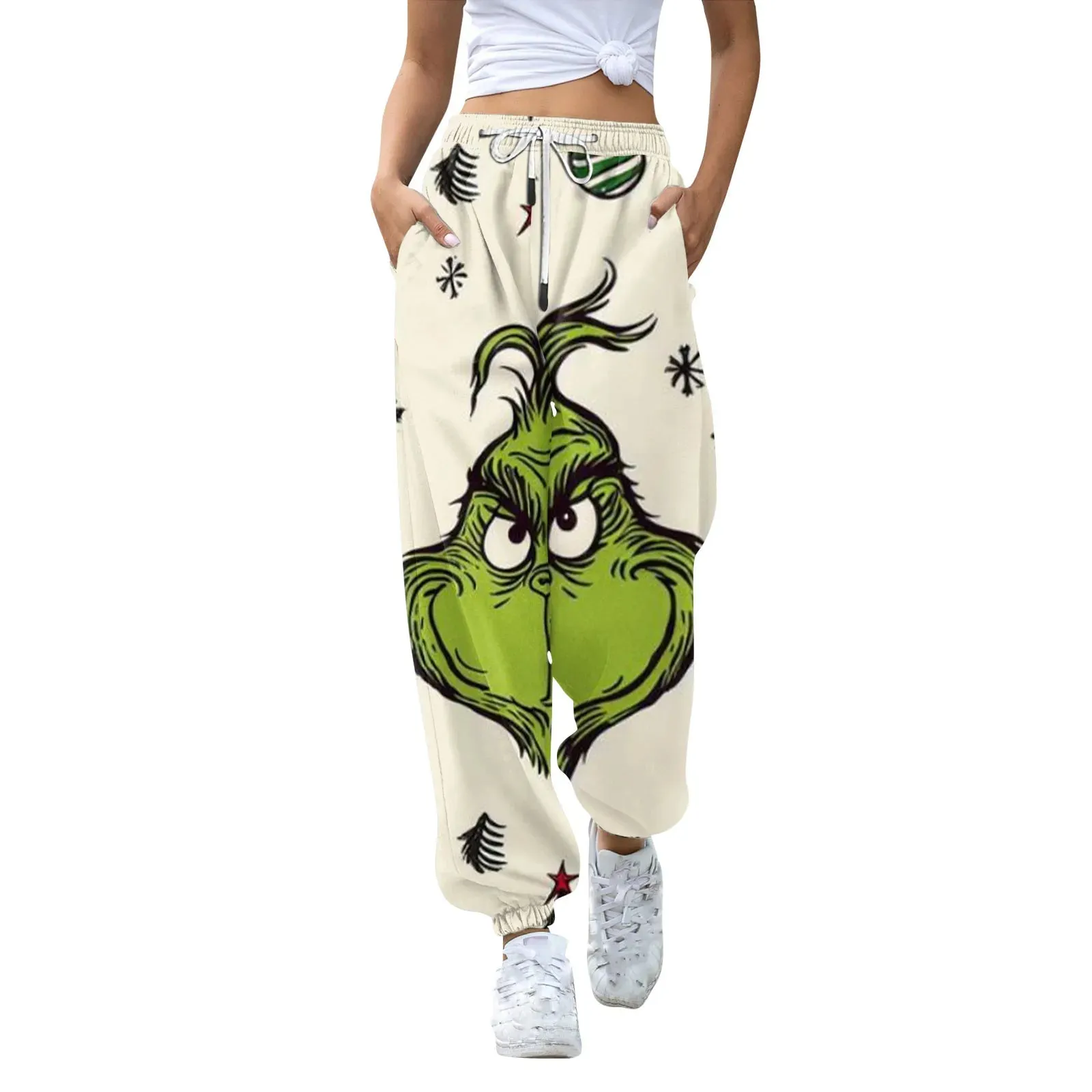 Women'S Casual Fashion Christmas Printed Casual Sweatpants Elastic Waist Drawstring Pants Roupas Femininas  Plus Size Feminino