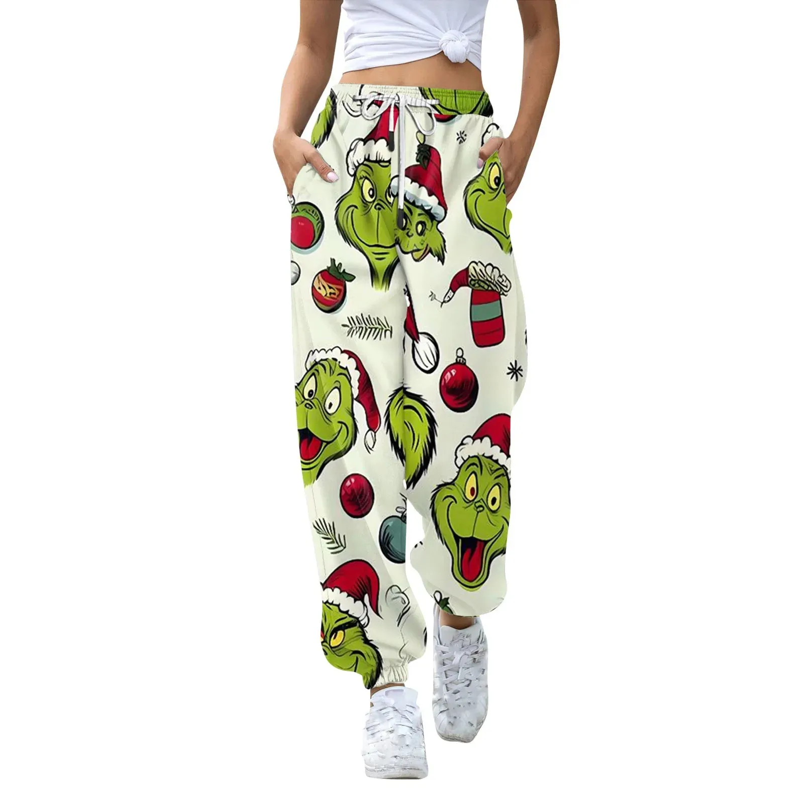 Women'S Casual Fashion Christmas Printed Casual Sweatpants Elastic Waist Drawstring Pants Roupas Femininas  Plus Size Feminino
