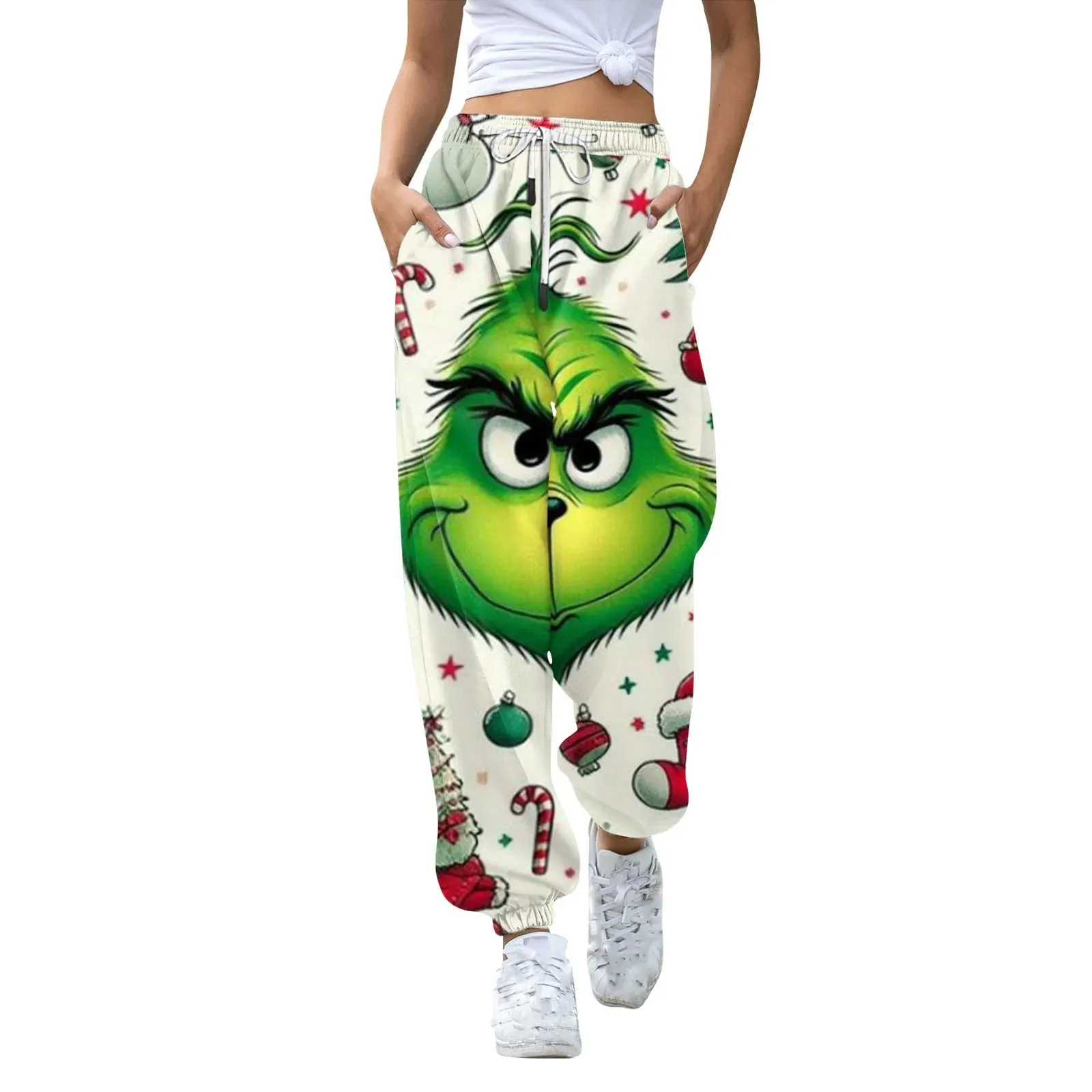 Women'S Casual Fashion Christmas Printed Casual Sweatpants Elastic Waist Drawstring Pants Roupas Femininas  Plus Size Feminino