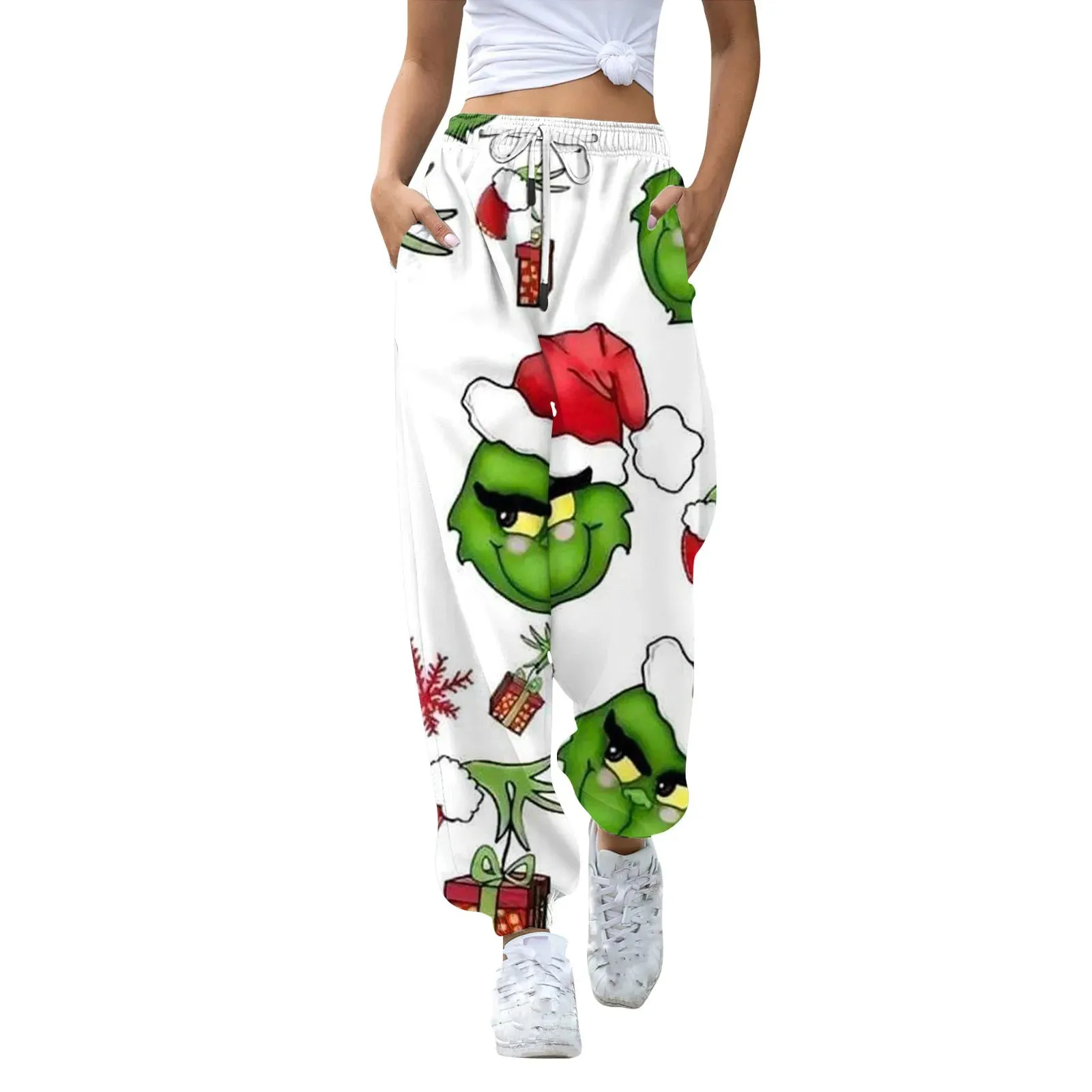 Women'S Casual Fashion Christmas Printed Casual Sweatpants Elastic Waist Drawstring Pants Roupas Femininas  Plus Size Feminino