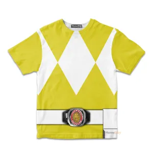 Yellow MIGHTY MORPHIN Power Ranger Custom Cosplay Costume Kid Tshirt QT212275Hf