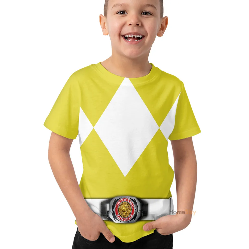 Yellow MIGHTY MORPHIN Power Ranger Custom Cosplay Costume Kid Tshirt QT212275Hf