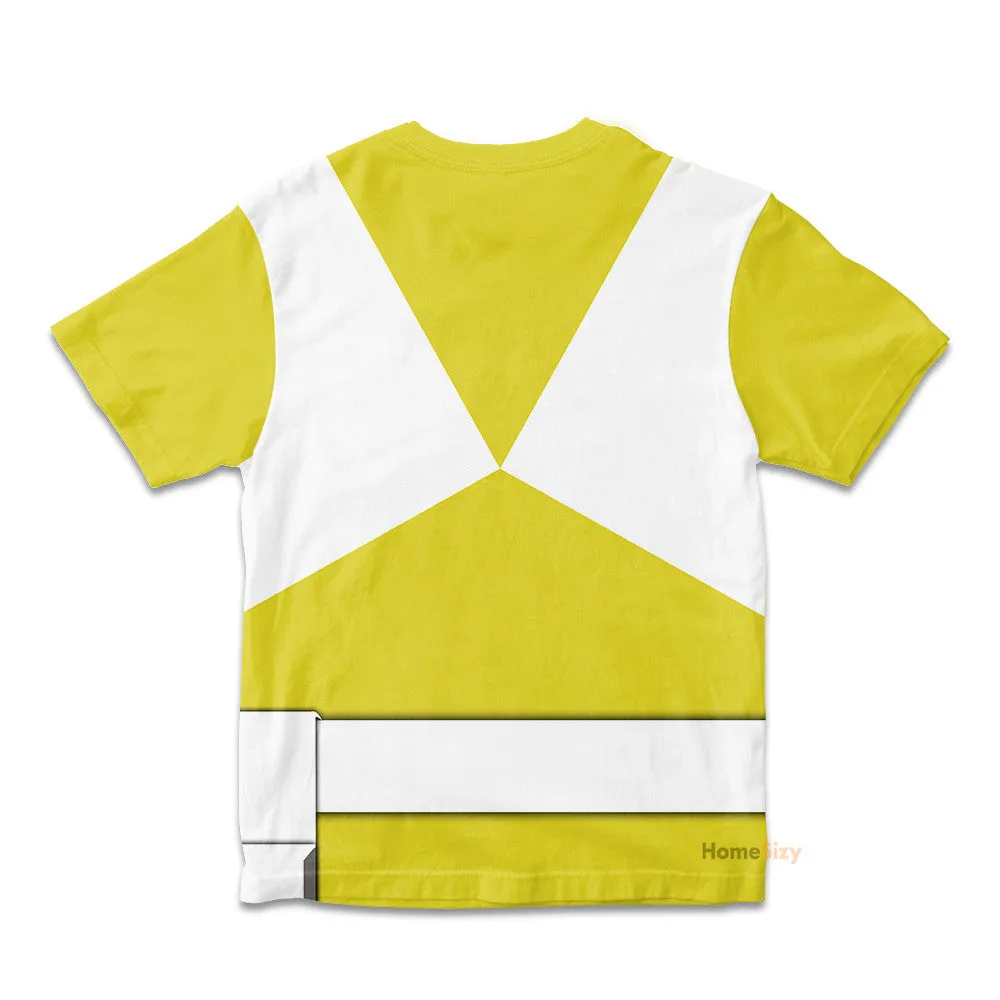 Yellow MIGHTY MORPHIN Power Ranger Custom Cosplay Costume Kid Tshirt QT212275Hf