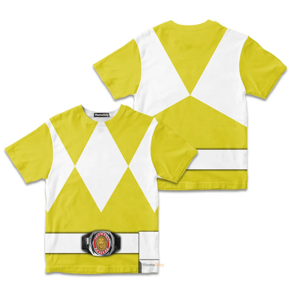 Yellow MIGHTY MORPHIN Power Ranger Custom Cosplay Costume Kid Tshirt QT212275Hf