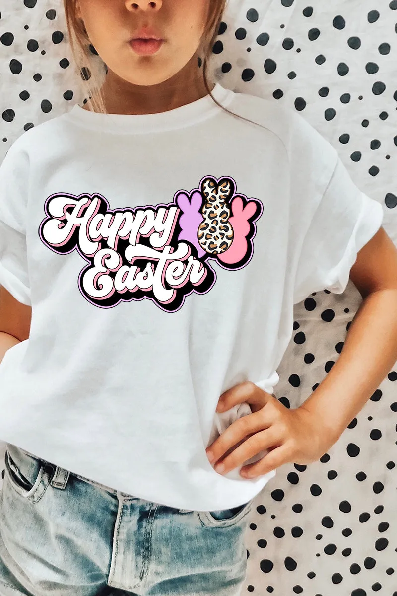 Youth Outline Groovy Happy Easter Short Sleeve Relaxed Fit T-Shirt